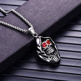 Stainless Steel Gothic Skull Pendant Necklace with Red Eye CZ
