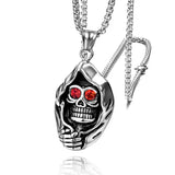 Stainless Steel Gothic Skull Pendant Necklace with Red Eye CZ
