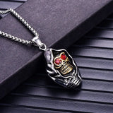 Stainless Steel Gothic Skull Pendant Necklace with Red Eye CZ