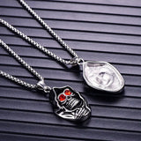 Stainless Steel Gothic Skull Pendant Necklace with Red Eye CZ