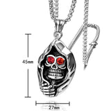 Stainless Steel Gothic Skull Pendant Necklace with Red Eye CZ