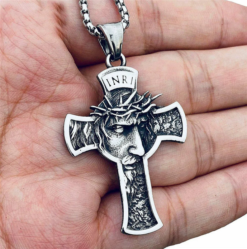 Stainless Steel Jesus Christ Crucifix Cross Pendant Necklace