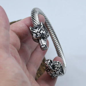 Stainless Steel Wolf Head Bracelet Nordic Vikings Celts Jewelry