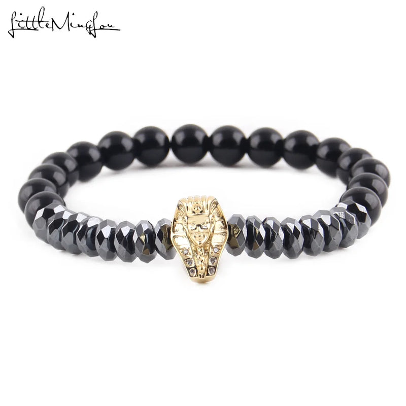 Egyptian Pharaoh Charm Hematite Stone Beads Bracelet Men's Jewelry