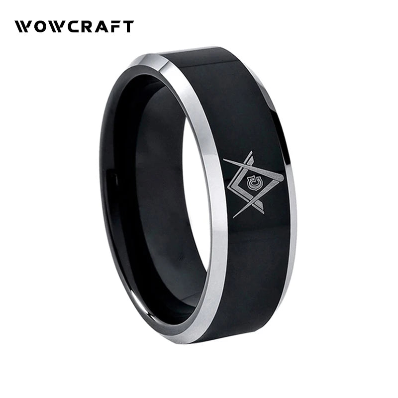 Mens Womens 6mm 8mm Tungsten Carbide Ring Masonic Engraved Polished Finish