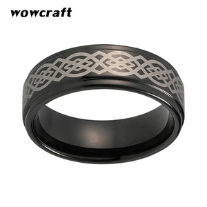 8mm Plated Laser Engraved Tungsten Carbide Ring Celtics Figure Knot