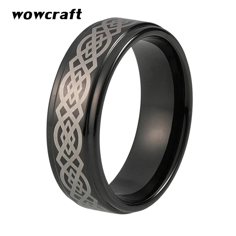 8mm Plated Laser Engraved Tungsten Carbide Ring Celtics Figure Knot