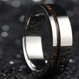 8mm Tungsten Carbide Ring with Wood Inlay Polished Comfort Fit