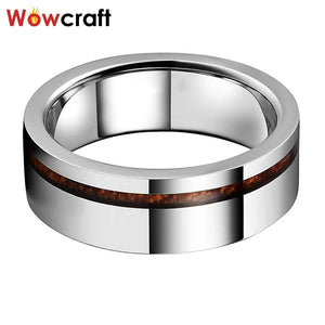 8mm Tungsten Carbide Ring with Wood Inlay Polished Comfort Fit