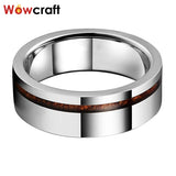8mm Tungsten Carbide Ring with Wood Inlay Polished Comfort Fit