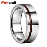 8mm Tungsten Carbide Ring with Wood Inlay Polished Comfort Fit