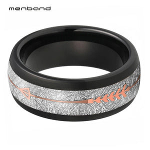 Tungsten Carbide Ring with Meteorite Rose Arrow Inlay 8MM Comfort Fit