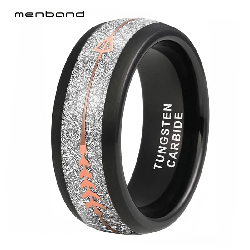 Tungsten Carbide Ring with Meteorite Rose Arrow Inlay 8MM Comfort Fit