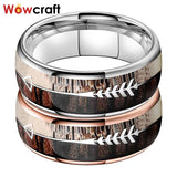 Tungsten Carbide Deer Antler& Wood Arrow Inlay Wedding Bands