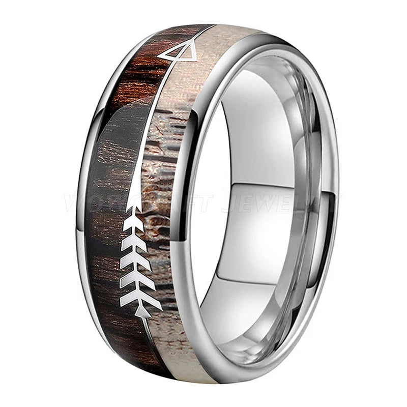 Tungsten Carbide Deer Antler& Wood Arrow Inlay Wedding Bands