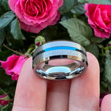 Tungsten Carbide Wedding Band 8mm Center Grooved Beveled Edges