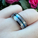 Tungsten Carbide Wedding Band 8mm Center Grooved Beveled Edges