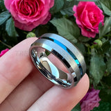 Tungsten Carbide Wedding Band 8mm Center Grooved Beveled Edges