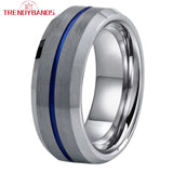 Tungsten Carbide Wedding Band 8mm Center Grooved Beveled Edges