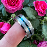 Tungsten Carbide Wedding Band 8mm Center Grooved Beveled Edges
