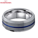 Tungsten Carbide Wedding Band 8mm Center Grooved Beveled Edges