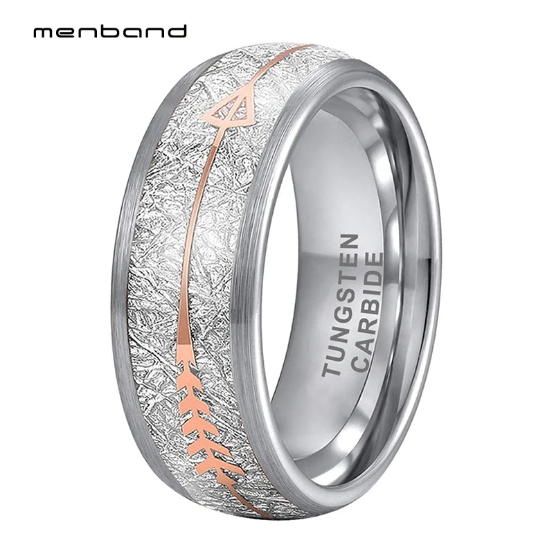 Tungsten Carbide Rings Meteorite Rose Arrow Inlay 8MM Comfort Fit