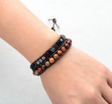 Men's Wrap Bracelets Vintage Natural Stone Leather Bead Statement Bracelet