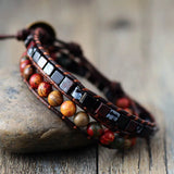 Men's Wrap Bracelets Vintage Natural Stone Leather Bead Statement Bracelet