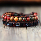 Men's Wrap Bracelets Vintage Natural Stone Leather Bead Statement Bracelet