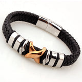 Men's Leather Bracelet Magnetic Clasp Cowhide Wrap Pulseras