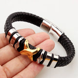 Men's Leather Bracelet Magnetic Clasp Cowhide Wrap Pulseras