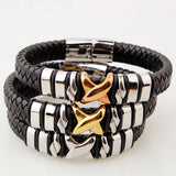 Men's Leather Bracelet Magnetic Clasp Cowhide Wrap Pulseras