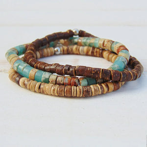 Mens Surfer Boho Hematite Beaded Bracelet Stacking