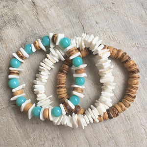 Mens Surfer Boho Hematite Beaded Bracelet Stacking