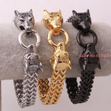 Men's Wolf Bracelet Stainless Steel Chain Link Silver Punk Jewelry