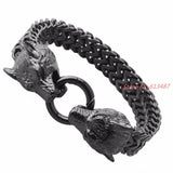 Men's Wolf Bracelet Stainless Steel Chain Link Silver Punk Jewelry