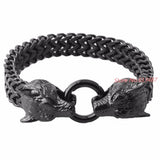 Men's Wolf Bracelet Stainless Steel Chain Link Silver Punk Jewelry