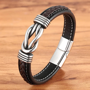 4-Color Leather Rope Bracelet Stainless Steel Woven Bracelet