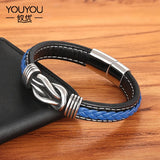 4-Color Leather Rope Bracelet Stainless Steel Woven Bracelet