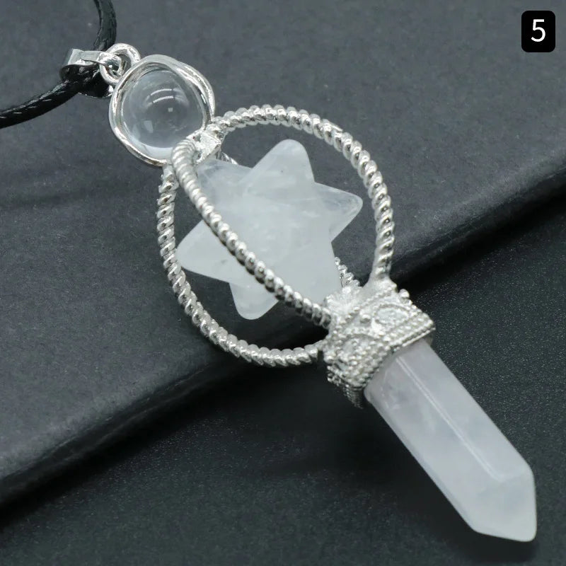 Aventurine Merkaba Chakra Pendant Hexagonal Column Necklace