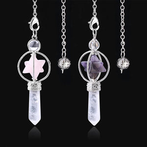 Merkaba Dowsing Pendulum Natural Stone Crystal Pink Star Reiki Healing