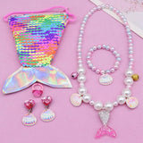 Mermaid Accessories Jewelry Set Sequins Purse Necklace Bracelet Earrings