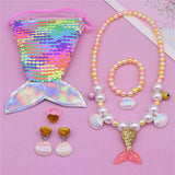 Mermaid Accessories Jewelry Set Sequins Purse Necklace Bracelet Earrings