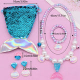 Mermaid Accessories Jewelry Set Sequins Purse Necklace Bracelet Earrings