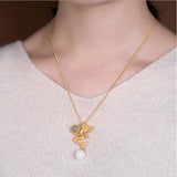 Mermaid Pendant Necklace Sterling Silver Plated Hetian Jade Gray Jade