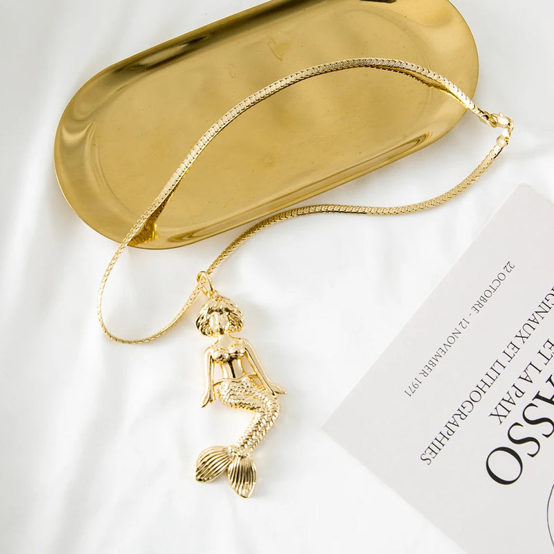 Mermaid Shaped High Pendant Necklaces Golden Wedding Party