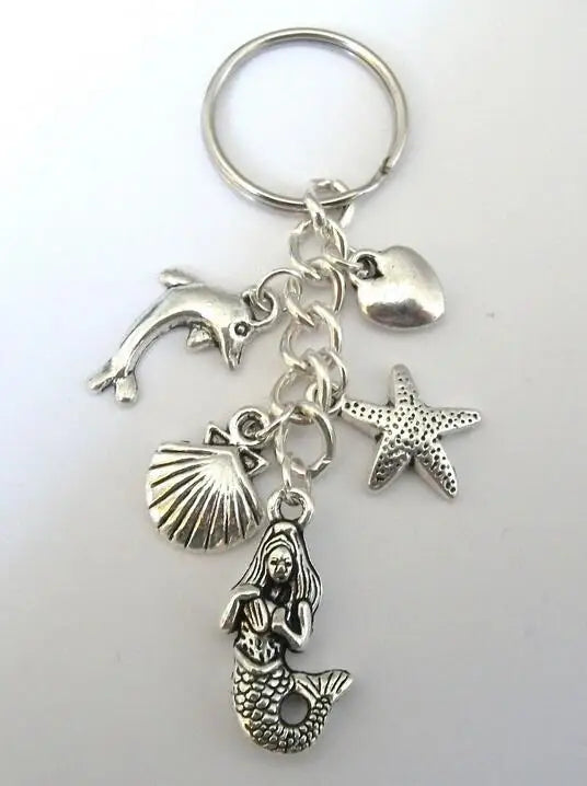 Mermaid Shell Starfish Dolphin Cluster Keychain Bag Charm Gift