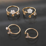 Mermaid Shell Pearl Zircon Ring Adjustable Ring DIY Jewelry