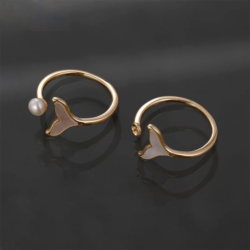 Mermaid Shell Pearl Zircon Ring Adjustable Ring DIY Jewelry