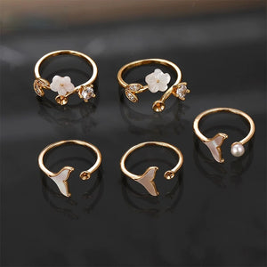 Mermaid Shell Pearl Zircon Ring Adjustable Ring DIY Jewelry